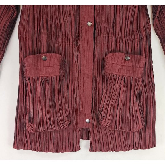 UBU Jacket Womens Small Burgundy Crinkled Retro Lightweight Full Zip Snap on - Picture 9 of 13
